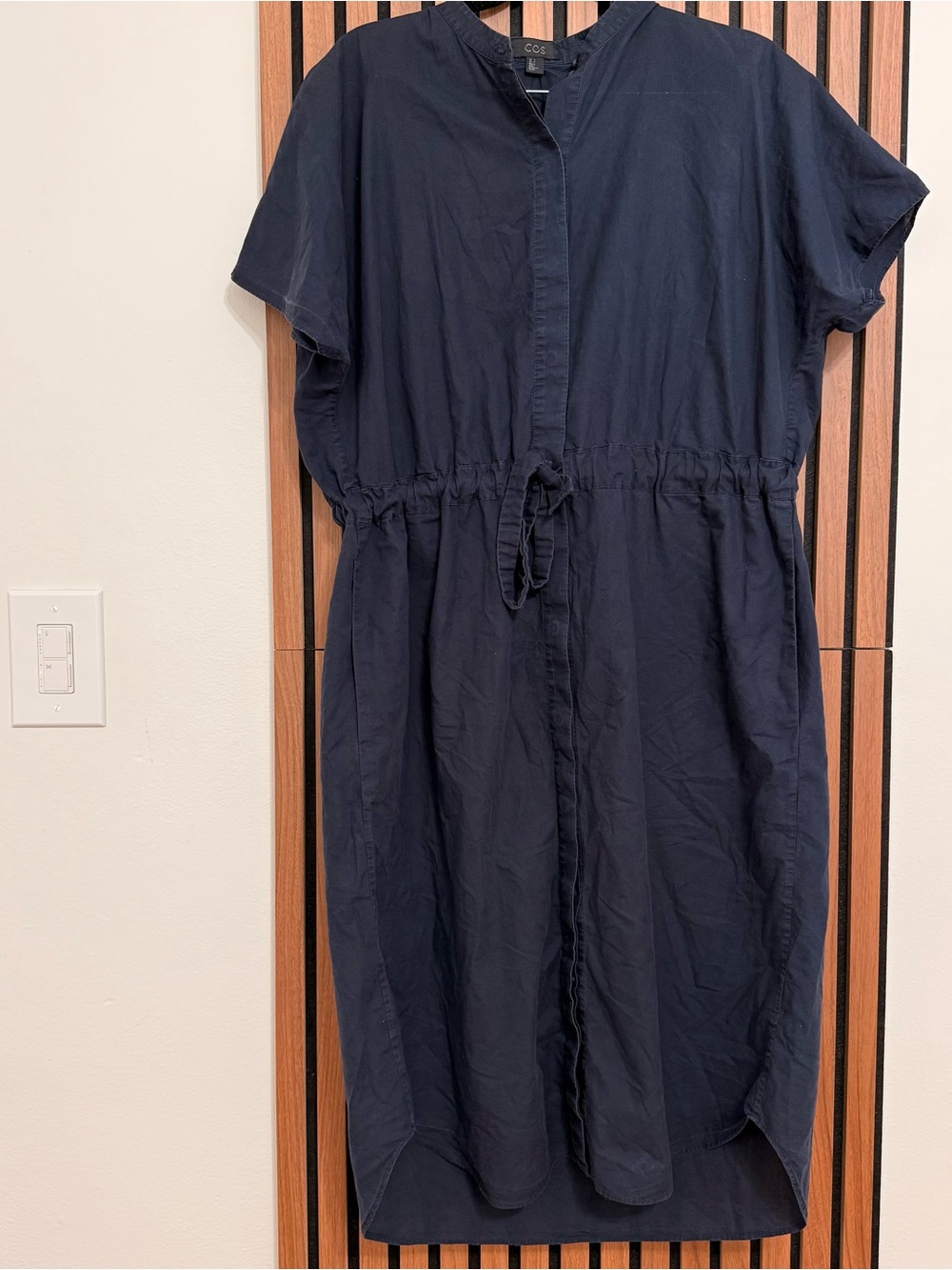 COS Navy 100% cotton Midi blouse dress relaxed fit Small with Pocket